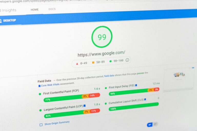 Google PageSpeed Insights score showing website performance for a trades business